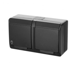 HERMES Gniazdo hermetyczne natynkowe podwójne z uziemieniem 2x2P+Z schuko IP44 czarne 0325-09