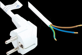 P0185-W030 power cord type E+F CEE 7/7 to open ends, white, 1,00 mm², 3 m