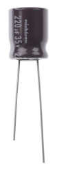 Kondensator 220μF 35V dc Radialny, Otwór przelotowy Nichicon roztaw: 5mm 10 (Dia.) x 12.5mm
