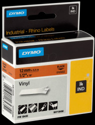 18435 DYMO IND tape, vinyl, 12 mm, black/orange