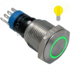 Przycisk chwilowy 16mm płaski LED ziel. metal 12V