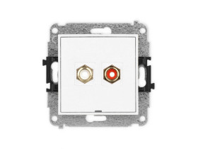 MINI Mechanizm gniazda podwójnego RCA, bez pola opisowego (typu cinch - biały i czerwony, pozłacany) biały mat 25MGRCABO-2 KARLI