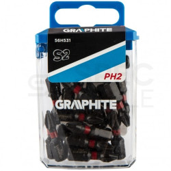 Bity udarowe do wkrętarki PH2 25mm 1/4" HEX GRPAHITE 56H531 20szt