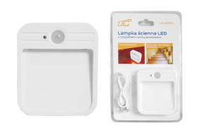 Lampka ścienna LED 2W z czujnikiem ruchu/zmierzchu aukumlatorowa