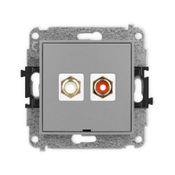 ICON Mechanizm gniazda podwójnego RCA, bez pola opisowego (typu cinch - biały i czerwony, pozłacany) szary mat 27IGRCABO-2