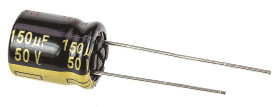 Kondensator 150μF 50V dc Radialny, Otwór przelotowy Panasonic roztaw: 5mm 10 (Dia.) x 12.5mm