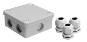 Puszka natynkowa, materiał-bakelit, kolor RAL7035, IP54, 500V, 7 wyjść, 3 dławiki PG16 K85/3PG16