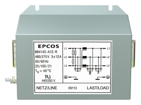 Filtr EMC 12A 3-fazowy 20mΩ 440 V AC 50 → 60Hz EPCOS Montaż kołnierzowy