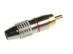 Wtyk RCA CHINCH -złoty metal czerwony 6mm