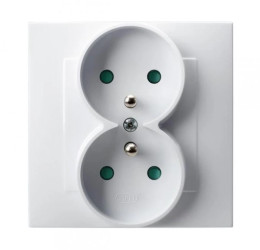 SZAFIR Gniazdo podwójne z uziemieniem z przesłonami torów prądowych, kompletne z ramką biały GP-2ZZP/00