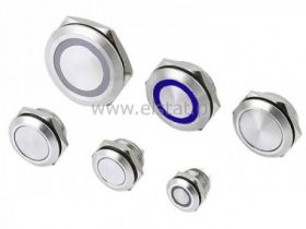 Przycisk chwil.19mm płaski stal LED nieb.- niski