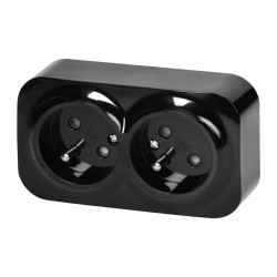 Zestaw natynkowy: Gniazdo 230V z uziemieniem 2x - czarne natynkowe - seria TODO