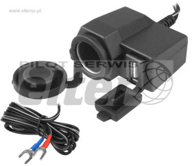 Ładowarka moto. USB 2,1A + Gn. Zapalniczki