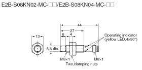 E2B-S08KN04-MC-B2, Czujnik indukcyjny, M8x1, PNP/NC, sr=4mm złącze M8x1, dł. obudowy 44mm, czoło odkryte, obudowa ze stali szlac