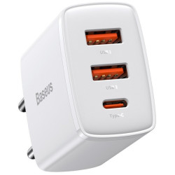 Ładowarka sieciowa 2xUSB, USB-C 30W BASEUS Biała, USB-C PD, QC CCXJ-E02