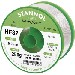 Stannol 648135 HF32 Solder Lead-Free Sn99Cu0.7 0.8mm 250g