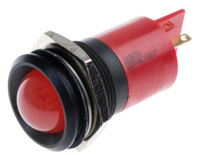 Lampka kontrolna do montażu panelowego 230V ac, czerwona 22mm LED Czarny RS PRO