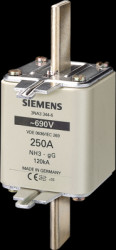NH fuse NH3, 250 A, gG, 440 V (DC), 690 V (AC), 120 kA breaking capacity, 3NA3344-6