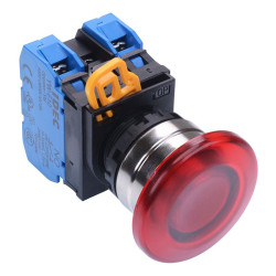 YW4L-M4E20Q4R Red 24V illuminated 22mm Metal Bezel Mushroom Momentary Push Button Switch 2NO IP65 IDEC