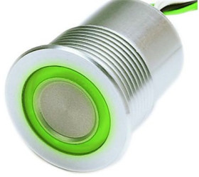 Piezo switch, On-Off, mounting Ø 27 mm, illuminated, red/green, aluminum, IP67, 1241.3011