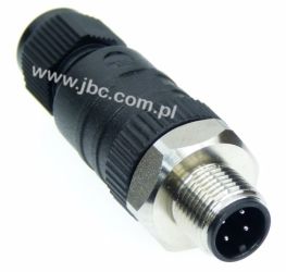 RSCN 4/7, M12, 4 styki, złącze męskie (wtyk) proste, dławik SW15 (3-6.5mm), nakrętka ze stali szlachetnej, SW19, LUMBERG, 18319,