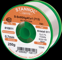 810811 Crystal 511 TSC Sn95 Sn95 Ag4, 0.7 mm Ø 250 g