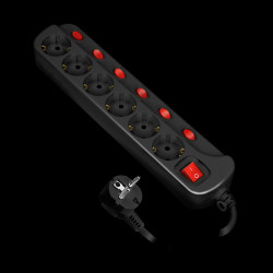 Listwa zasilająca "Multiswitch". 6 gniazd 2P+Z (Schuko). kabel 3x1.0mm2. długość 1.5m. Wyłącznik termiczny. 10A/230... ORAE13162