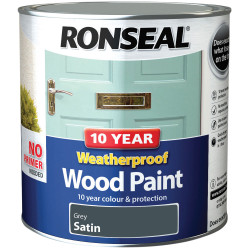 Ronseal 38796 10 Year Weatherproof Wood Paint Grey Satin 2.5 litre