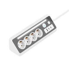 Europejski rozdzielacz zasilania 4 gniazdka z portami USB i Typu C Światło LED 3680W 250V 16A Materiał PC odporny na ogień Kabel