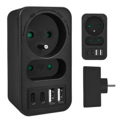 Gniazdko prądowe x2 + 4xUSB Maclean, rozgałęźnik z 2 gniazdami, 2xUSB A, 2xUSB C PD 20W, 1x16A + 1x6A, MCE249 F/B