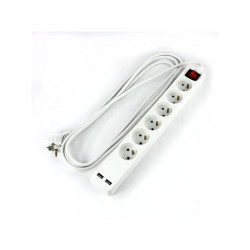 Przedłużacz 6-gniazdowy z uziemieniem 1,5m 2xUSB z wyłącznikiem PS-670WS+USB/1,5 E Plastrol
