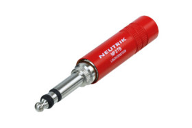 6.35 mm jack plug, 3 pole (stereo), solder connection, brass, NP3TB-R