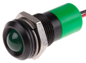 Lampka kontrolna do montażu panelowego 12V dc, zielona 14mm LED Wyprowadzenia RS PRO