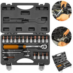 Klucz dynamometryczny dwukierunkowy 1/4 cala 5-25Nm zestaw 21szt. 08-821