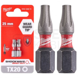 Bity udarowe do wkrętarki TORX TX20 25mm 1/4" HEX Shockwave MILWAUKEE 2szt