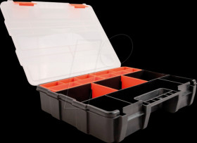 18416 Assortment box with 21 compartments, 290 x 220 x 60 mm, orange/b