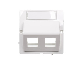 Simon Basic Pokrywa gniazda teleinformatycznego podwójnego RJ skośna z polem opisowym biała BMGKS2P/11