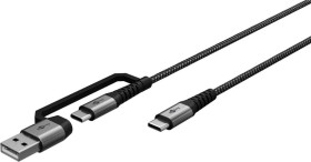 Kabel USB-C/A tekstylny 2w1, szary/srebrny, 70279 /3m/