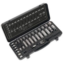 Sealey AK7971 Socket Set 34pc 3/8&quot;Sq Drive 6pt WallDrive&#xAE; Metric Black Series