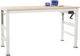 Manuflex AU9085.9006 Stół ROBOCZY UNIVERSAL Ergo K z płytą wielowarstwową, szer. X gł. X wys. = 1750 x 800 x 722-1022 mm