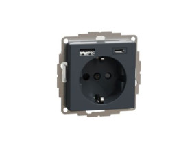 MERTEN Gniazdo pojedyncze z uziemieniem schuko z ładowarką USB A+C 3A antracuyt MTN2367-0414 SCHNEIDER ELECTRIC