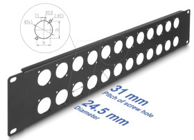 88055 19" D-type patch panel, 24 port, 2 U, black