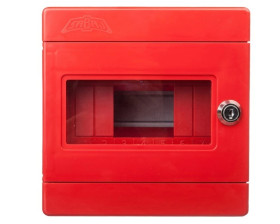 Rozdzielnica natynkowa modułowa 7 modułów IP44 180X180X100, czerwona z zamkiem i szybą, ALFA 3 Z
