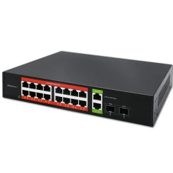 Qoltec Przełącznik sieciowy SWITCH Gigabit Ethernet PoE 16x RJ45 2x RJ45 Uplink 2x SFP 1000Mb/s