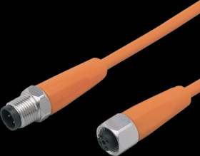 Sensor actuator cable, M12 cable plug, straight, A to M12 cable socket, straight, A, 3 pole/5 pole, 1 m, PVC, orange, 4 A, EVT02