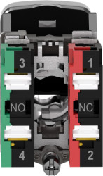 Double pushbutton, labeled I/O, illuminable, groping, 1 Form A (N/O) + 1 Form B (N/C), waistband round, green/red, front ring me