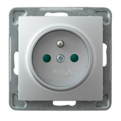 IMPRESJA Gniazdo pojedyncze z uziemieniem z przesłonami torów pąrdowych srebrny GP-1YZP/m/18