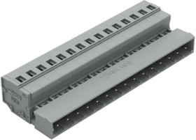 Pin header, 15 pole, pitch 5 mm, angled, gray, 231-615