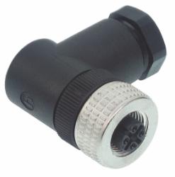 ELWIKA 5012PG9, M12, 5 styków, złącze żeńskie (gniazdo) kątowe, dławik PG9 (6-8mm), nakrętka metalowa, czarne, Hirschmann, 93317