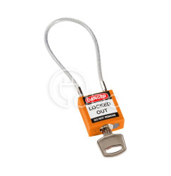 Kłódka bezpieczeństwa LOTO z linką (200 mm), pomarańczowa, 195937